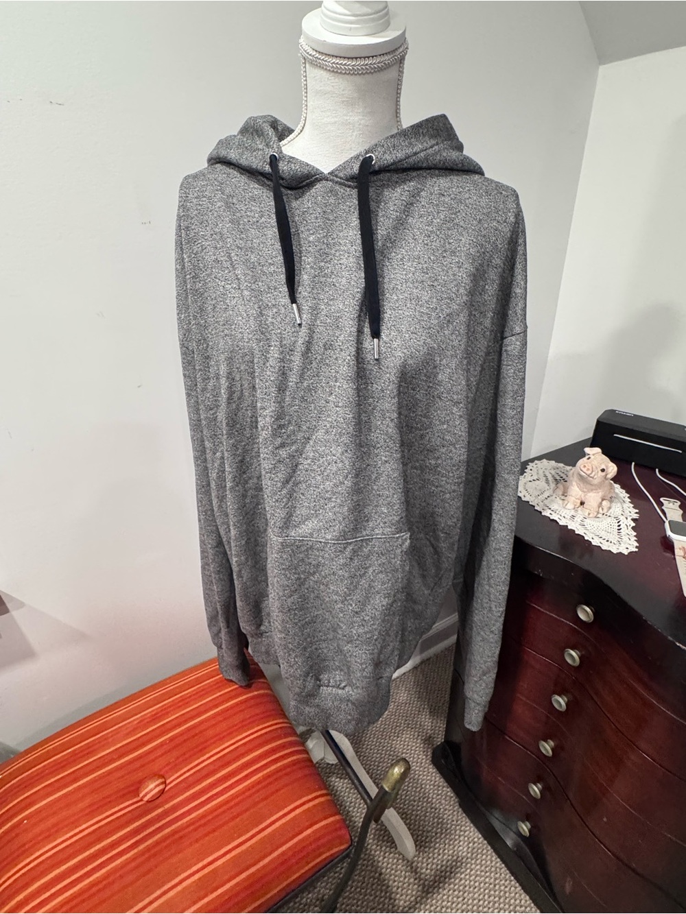 Divided Gray Hooded Sweatshirt with Drawstring